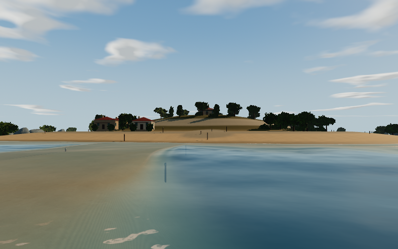 The shallow crossing between beach and island